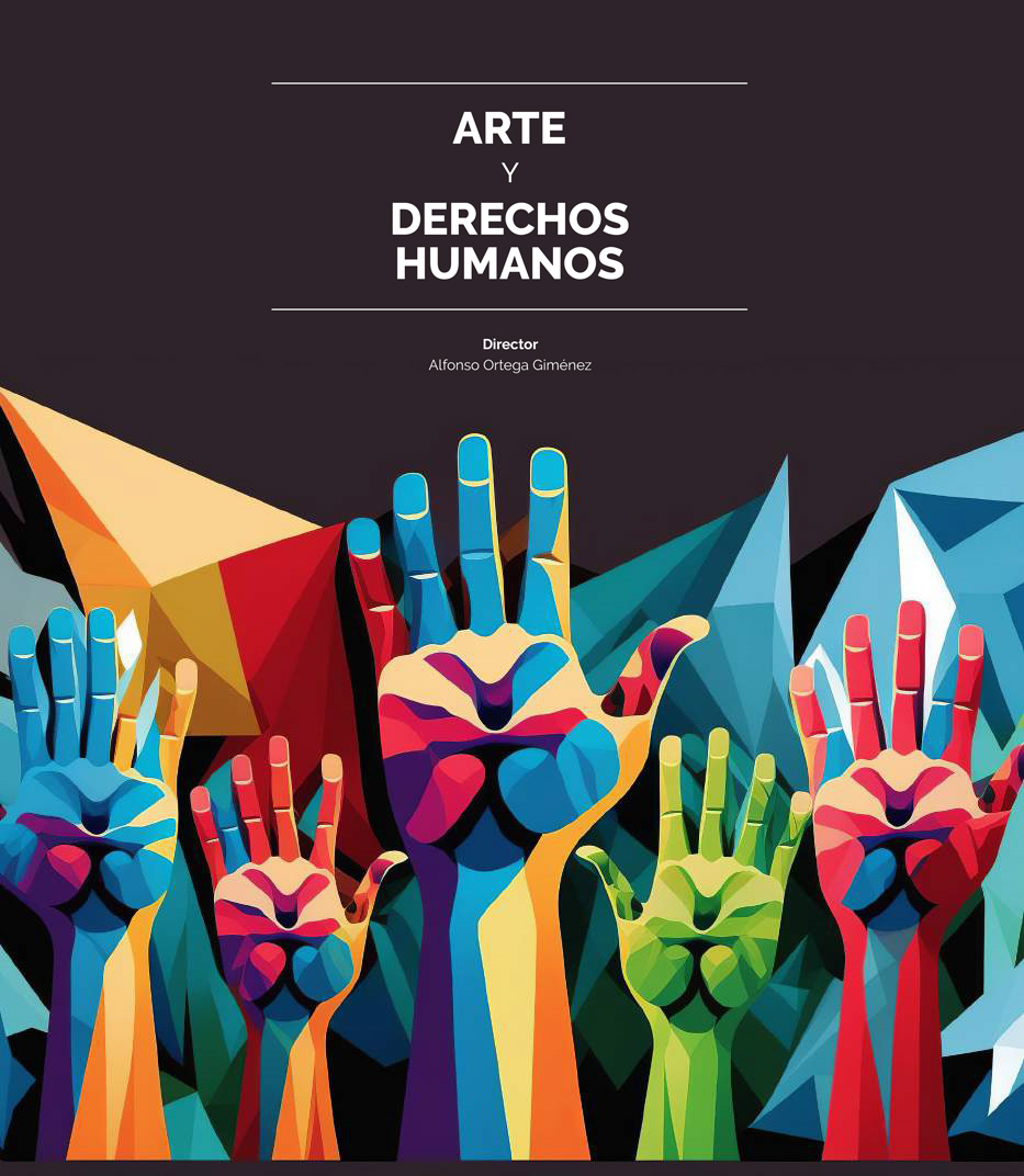 portada del libro, manos alzadas en distintos colores estilo cubista